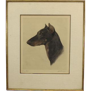 "Prince Carlo" Signed Colored Etching of Doberman