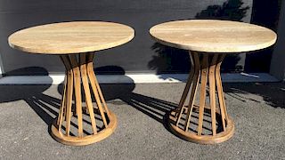 Pair of Mid-Century modern round marble top and bentwood end tables