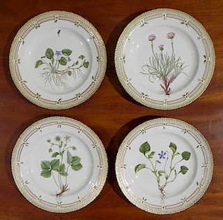 Set of four Flora Danica dinner plates