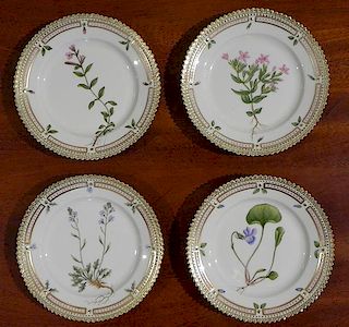 Set of four Flora Danica bread plates