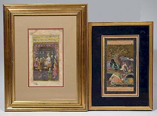  Two Persian paintings on manuscript paper
