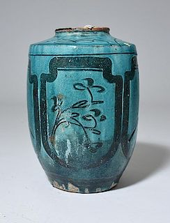 19th C. or earlier Persian or Turkish turquoise glazed jar