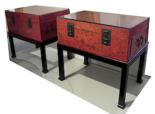 Assembled pair of Chinese 20th C. pigskin trunks