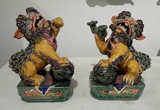 Pair of Chinese polychrome ceramic roof tiles