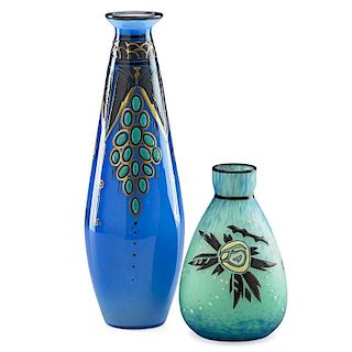 ANDRE DELATTE Two enamel-decorated glass vases