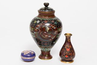 Japanese Cloisonne Covered Jar, Antique, & 2 More