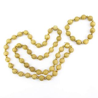 Vintage Large and Heavy Italian 18 Karat Yellow Gold Bead Necklace and Bracelet Suite.