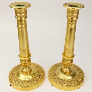 Pair of Louis XVI Style Gilt Bronze Candlesticks.
