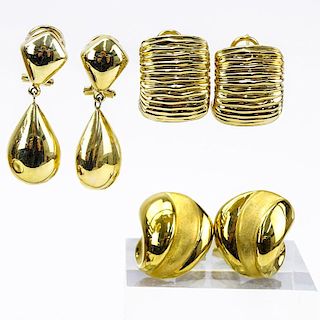 Three (3) Pair of Vintage Gold Earrings Including Two (2) Pair Italian 18 Karat Yellow Gold and One (1) Pair 14 Karat Yellow 