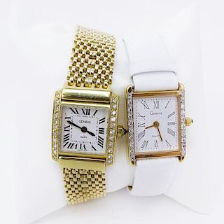 Two (2) Lady's Geneve 14 Karat Yellow Gold and Diamond Quartz Movement Watches. One (1) with 14 Karat Bracelet, One (1) with 