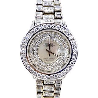 Man's Rolex 18 Karat White Gold Day Date Oyster Perpetual Set Throughout with Approx. 28.0 Carat Round Brilliant, Princess an