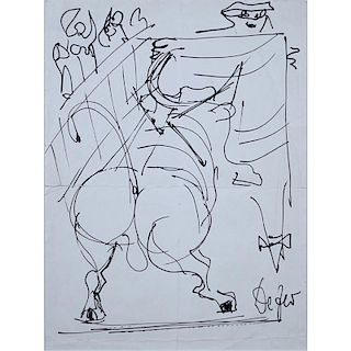 Fortunato Depero, Italian (1892 - 1960) Ink on paper "Matador And Bull" Signed lower right.