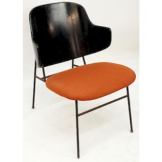 Kofoed Larson Wood, Iron, and Upholstered Shell Back Chair.