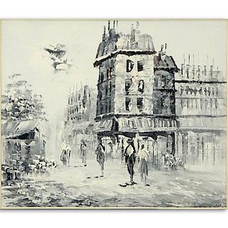 19/20th Century French School Grisaille Oil Painting On Canvas "Paris Street".
