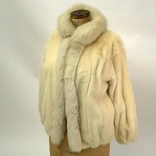 White Mink Jacket With Fox Fur Collar.