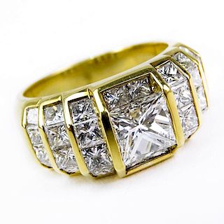 Approx. 3.97 Carat TW Princess Cut Diamond and 18 Karat Yellow Gold Ring.