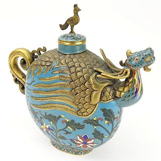 Vintage Chinese Cloisonné and Brass Dragon Tea Pot.