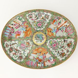 Large Chinese Export Porcelain Rose Medallion Oval Platter.