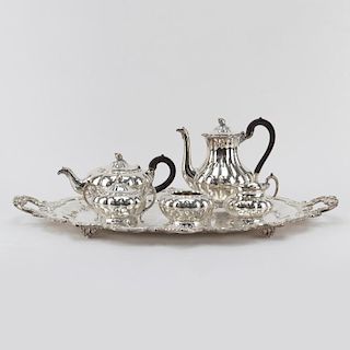 Six (6) Piece Antique English Repousse Silver Plate Tea/Coffee Service.
