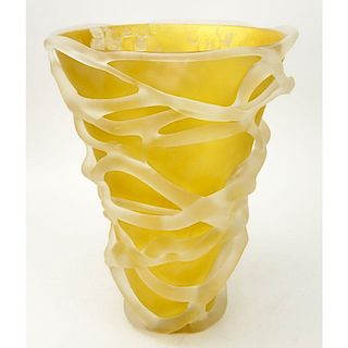 Large Modern Frosted Glass Vase with Gilt Interior.