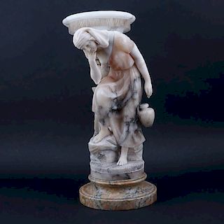 Antique Italian Carved Marble and Alabaster "Rebecca at the Well" Figural Lamp.
