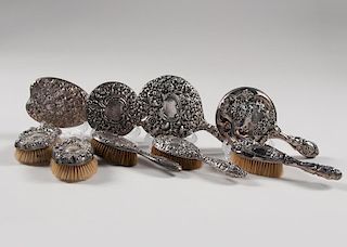 Ornate Sterling Hand Mirrors and Brushes