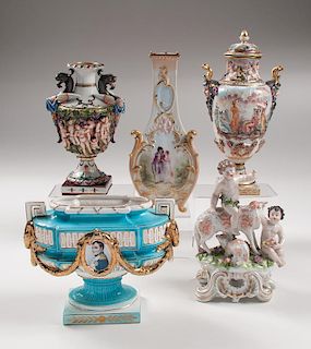 Capodimonte Porcelain Urns and Figural Group, Plus