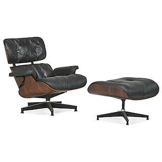 CHARLES AND RAY EAMES; Lounge chair and ottoman