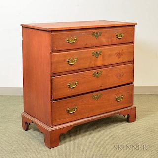 Chippendale Red-stained Cherry Chest of Drawers, 18th century, (loss), ht. 37 1/2, wd. 38, dp. 18 1/2 in.