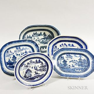 Five Canton Porcelain Platters, lg. to 12 in.