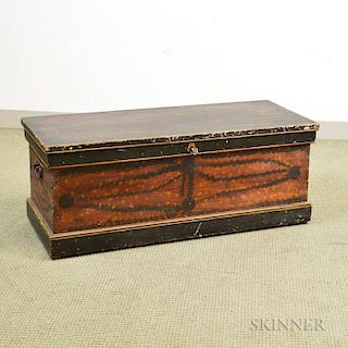Paint-decorated Six-board Chest, Provincetown, Massachusetts, 19th century, ht. 16, wd. 40, dp. 16 1/2 in.