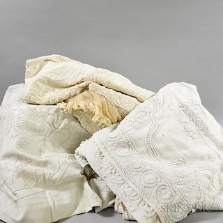 Three White Candlewicking Bed Covers, early 19th century.