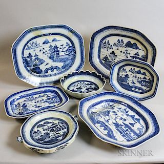 Seven Pieces of Canton Porcelain Tableware, (restoration), lg. to 17 in.