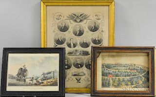 Three Framed Engravings, C. Richards's The Low Lights South Shields, Northumberland, a Birds Eye View of Mt. Vernon, and The