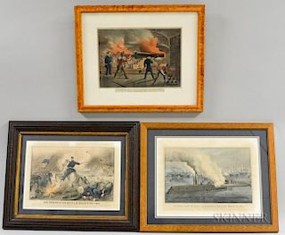 Three Framed Currier & Ives Engravings, Gen Shields At The Battle Of Winchester Va 1862, Interior Of Fort Sumter, and The Gre