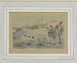 Framed John Leech Print of a Hunting Scene, sight size 5 x 7 in.