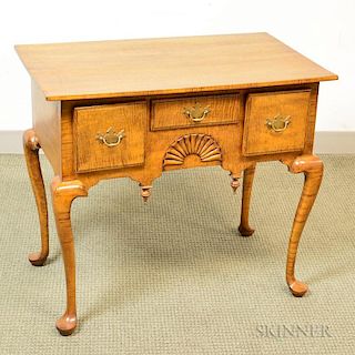 Bench-made Queen Anne-style Carved Tiger Maple Dressing Chest, ht. 27, wd. 30 1/2, dp. 18 1/2 in.