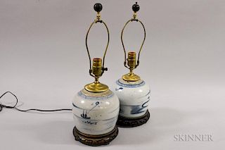 Pair of Nanking Porcelain Jars, mounted as lamps, jar ht. 6 in.