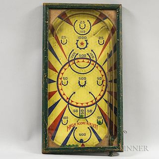Early Lithographed Wood and Glass Pinball Game, early 20th century, ht. 26, wd. 13 3/4 in.