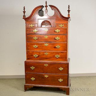 Chippendale Mahogany Bonnet-top Chest-on-chest, (restoration), ht. 77, wd. 41, dp. 22 in.