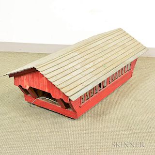 Painted Wooden Model of a Covered Bridge, ht. 15, wd. 44 1/2, dp. 23 3/4 in.