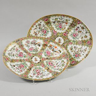 Two Rose Medallion Porcelain Platters, lg. to 15 in.