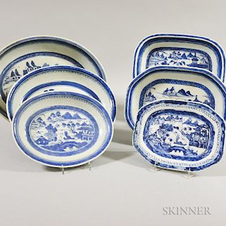 Six Canton Porcelain Dishes and Trays, (imperfections), lg. to 14 in.