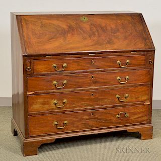 George III Mahogany Veneer Slant-lid Desk, (imperfections), ht. 41, wd. 42, dp. 21 1/2 in.