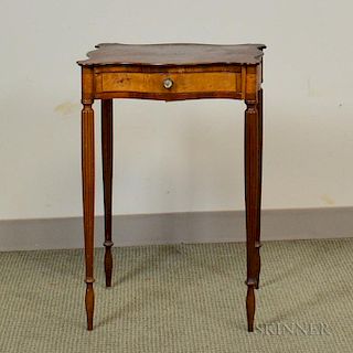 Federal Inlaid Mahogany Serpentine-top One-drawer Stand, Massachusetts, 19th century, (imperfections), ht. 27, wd. 18 1/2, dp