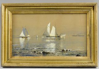 Edmund Darch Lewis (American, 1835-1910)  Yachts at Anchor.  Signed, dated, and titled "Edmund D. Lewis 1881/..." on th...