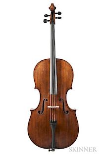 German Violoncello, labeled Fecit/C. Rautmann in Braunschweig./1869, length of back 752 mm, with case and bow.