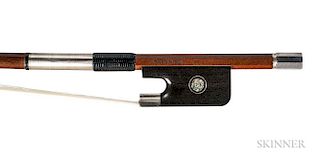 Silver-mounted Contrabass Bow, Joseph Regh, the round stick stamped J. REGH NEW YORK, weight 138 grams.