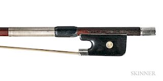 Silver-mounted Violoncello Bow, the round stick stamped CH HUSSON A PARIS, weight 79 grams, (without tip).