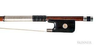 Silver-mounted Violoncello Bow, the round stick unstamped, weight 78 grams, (without tip).